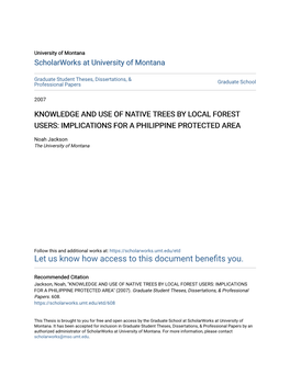 Knowledge and Use of Native Trees by Local Forest Users: Implications for a Philippine Protected Area