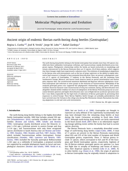 Ancient Origin of Endemic Iberian Earth-Boring Dung Beetles (Geotrupidae) ⇑ Regina L