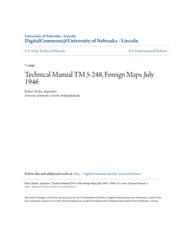 Technical Manual TM 5-248, Foreign Maps, July 1946 Robert Bolin , Depositor University of Nebraska - Lincoln, Rbolin2@Unl.Edu