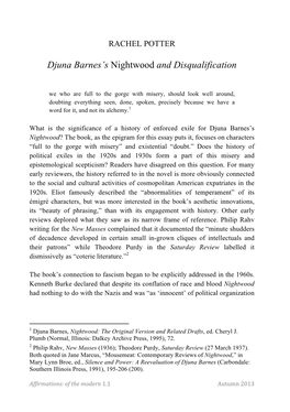 Djuna Barnes's Nightwood and Disqualification