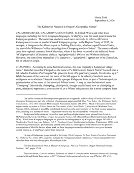 Henry Zenk September 8, 2006 the Kalapuyan Presence in Oregon's