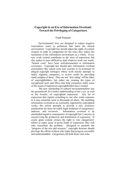 Copyright in an Era of Information Overload: Toward the Privileging of Categorizers