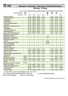 Anhausen - Rüscheid - Dierdorf/Dernbach Montag - Freitag