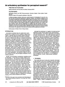 An Articulatory Synthesizer for Perceptual Research