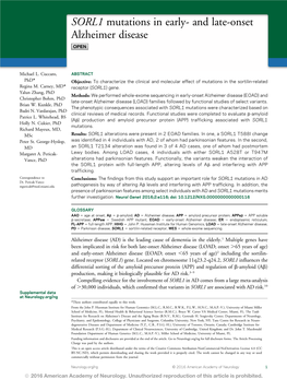 SORL1 Mutations in Early- and Late-Onset Alzheimer Disease