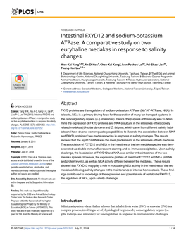 Intestinal FXYD12 and Sodium-Potassium Atpase: a Comparative Study on Two Euryhaline Medakas in Response to Salinity Changes