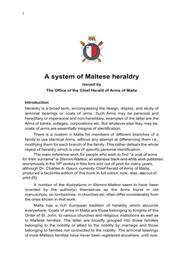 A System of Maltese Heraldry Issued by the Office of the Chief Herald of Arms of Malta
