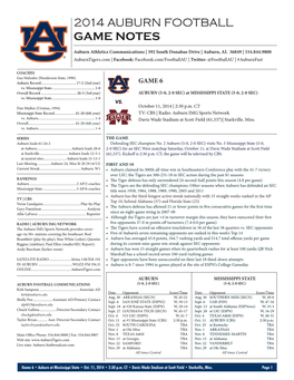 2014 Auburn Football Game Notes