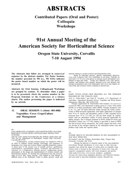 91St Annual Meeting of the American Society for Horticultural Science Oregon State University, Corvallis 7-10 August 1994