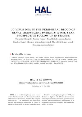 Jc Virus Dna in the Peripheral Blood of Renal Transplant Patients