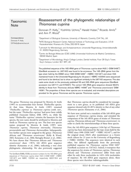 Reassessment of the Phylogenetic Relationships of Thiomonas Cuprina