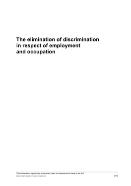 The Elimination of Discrimination in Respect of Employment and Occupation