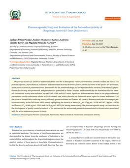 Pharmacognostic Study and Evaluation of the Antioxidant Activity of Chuquiraga Jussieui JF Gmel