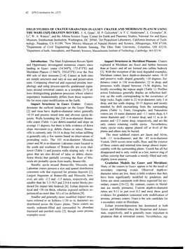 Field Studies of Crater Gradation in Gusev Crater and Meridian1 Planum Using the Mars Exploration Rovers