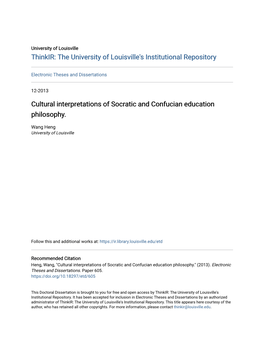 Cultural Interpretations of Socratic and Confucian Education Philosophy