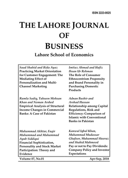 THE LAHORE JOURNAL of BUSINESS Lahore School of Economics