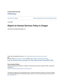 Report on Human Services Policy in Oregon