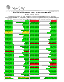 Social Work Voter Guide for the 2020 General Election Updated 11/4/2020 10:25 AM