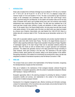 1. INTRODUCTION Wular Lake Is Located 34 Km Northwest of Srinagar