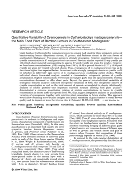 Quantitative Variability of Cyanogenesis in Cathariostachys Madagascariensis— the Main Food Plant of Bamboo Lemurs in Southeastern Madagascar