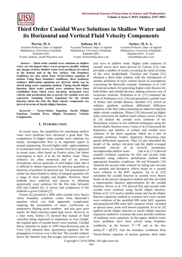 Third Order Cnoidal Wave Solutions in Shallow Water and Its Horizontal and Vertical Fluid Velocity Components