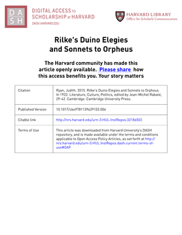 Rilke's Duino Elegies and Sonnets to Orpheus