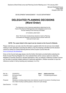 DELEGATED PLANNING DECISIONS (Ward Order)