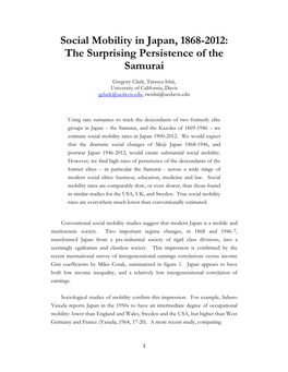 Social Mobility in Japan, 1868-2012: the Surprising Persistence of the Samurai