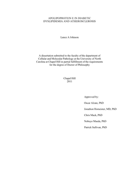 Apolipoprotein E in Diabetic Dyslipidemia and Atherosclerosis