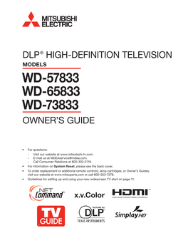 Wd-57833 Wd-65833 Wd-73833 Owner’S Guide