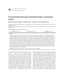 Fermented Rice Beverage of Northeast India: a Systematic Review Birendra Kumar Mishra1, Subrota Hati2*, Sujit Das1 and Jonali Brahma1