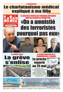 El Khabar El PAGE3 , ANEP N°31300413 - Le Soir D’Algérie Du 12/05/2016 Du D’Algérie Soir Le - N°31300413 ANEP Par Abdelhafid Ossoukine (P