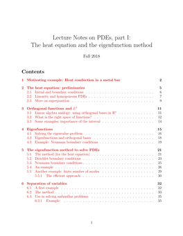 Lecture Notes on Pdes, Part I: the Heat Equation and the Eigenfunction Method