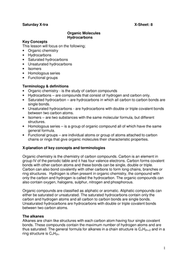 8 Organic Molecules Hydrocarbons Key Concepts This