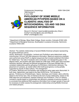 Phylogeny of Some Middle American Pitvipers Based on a Cladistic Analysis of Mitochondrial 12S and 16S Dna Sequence Information