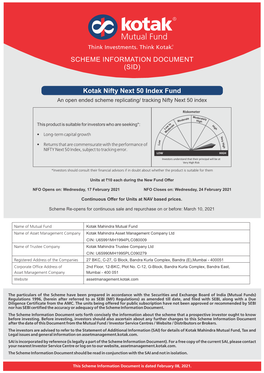 Kotak Nifty Next 50 Index Fund SCHEME INFORMATION DOCUMENT (SID)