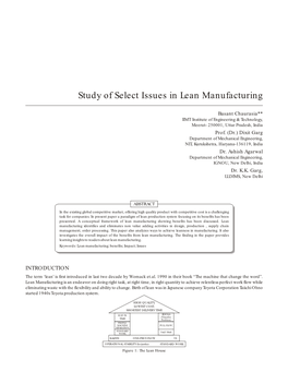 Study of Select Issues in Lean Manufacturing