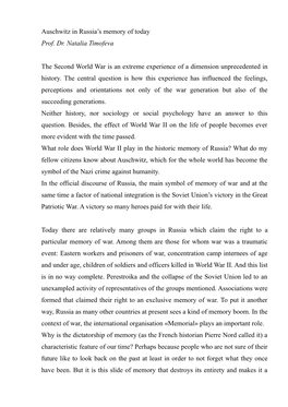 Auschwitz in Russia´S Memory of Today (*.Pdf)