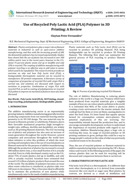 (PLA) Polymer in 3D Printing: a Review