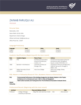 Zainab Faruqui Ali Professor