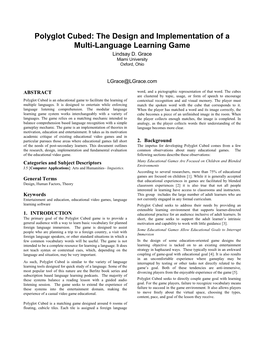 Polyglot Cubed: the Design and Implementation of a Multi-Language Learning Game Lindsay D
