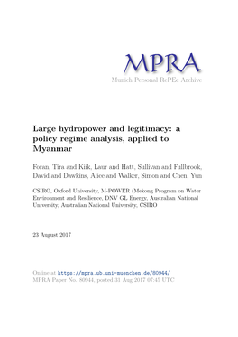 Large Hydropower and Legitimacy: a Policy Regime Analysis, Applied to Myanmar