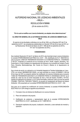 RESOLUCIÓN N°01910 (25 De Octubre De 2018 )