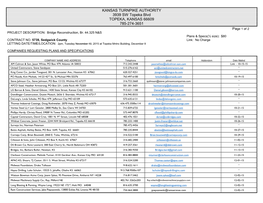 KANSAS TURNPIKE AUTHORITY 3939 SW Topeka Blvd TOPEKA, KANSAS 66609 785-274-3651 Page 1 of 2 PROJECT DESCRIPTION: Bridge Reconstruction, Br