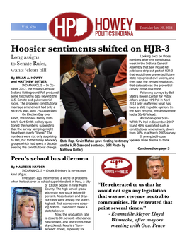 Hoosier Sentiments Shifted on HJR-3