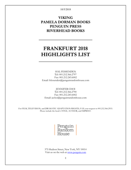 Frankfurt 2018 Highlights List ______