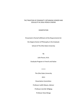 THE TRADITION of FEMININITY: RETHINKING GENDER and SEXUALITY in 1950S FRENCH CINEMA