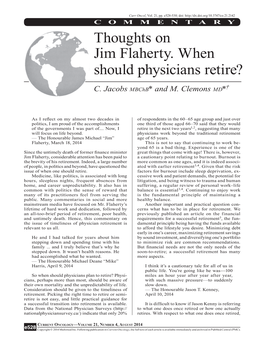 Thoughts on Jim Flaherty. When Should Physicians Retire?