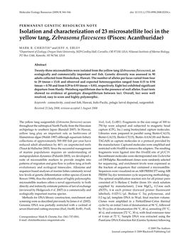 Isolation and Characterization of 23 Microsatellite Loci in the Yellow Tang, Zebrasoma Flavescens (Pisces: Acanthuridae)