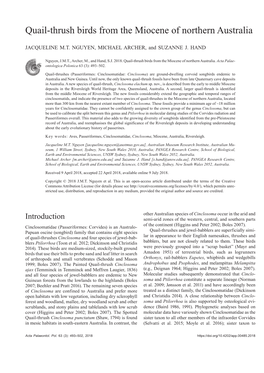 Quail-Thrush Birds from the Miocene of Northern Australia